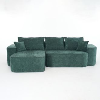 STILVORA Sof&aacute; Modular 3 Plazas En Chenilla Con Chaise Longue, Asiento Profundo, Sin Montaje Y Apto Para Mascotas, Verde