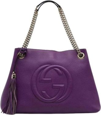 Gucci Pre-owned Shoulder Bags, female, Purple, Size: ONE SIZE Pre-owned Leather Tote