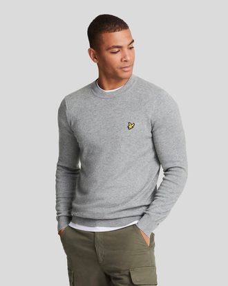 Lyle & Scott katoenen merino trui met ronde hals - grijs
