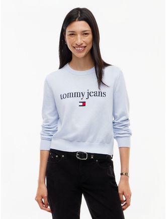 Tommy Hilfiger Womens Tommy Jeans Intarsia Logo Sweater - Sheer Blue - S