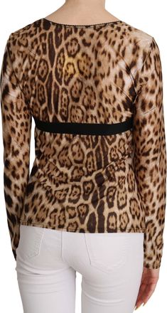 Roberto Cavalli Brown Round Neck Leopard Women Top Blouse Polyamide