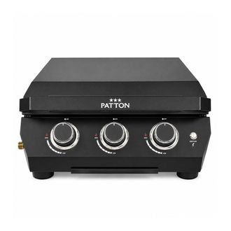 Patton Plancha de gas de mesa de acero inoxidable con 3 quemadores y tapa