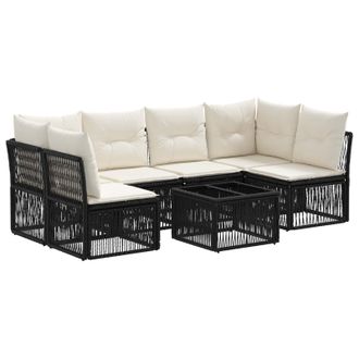 vidaXL Conjunto De Sof&aacute;s De Jard&iacute;n 7 Pcs Negro Rat&aacute;n Sint&eacute;tico Vidaxl
