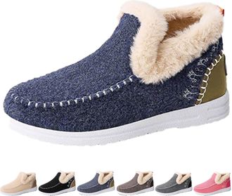 Generic Orthopedic Fleece Slip-On Boots for Women & Men, Plush Lined Flat Shoes Comfy Orthopedic Arch Support Warm Comfort Shoe (Blue,WOMEN 10.5/MEN 9)