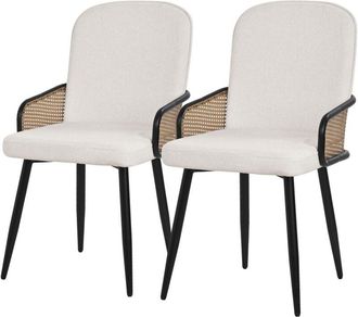 ML Design Ml-design Juego De 2x Sillas De Comedor Con Funda De Tela Beige, Asiento De Sal&oacute;n Con Respaldo, Reposabrazos Con Aspecto De Rat&aacute;n Mueble Tapizado Con 