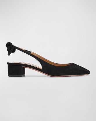 Aquazzura Suede Bow Slingback Ballerina Pumps