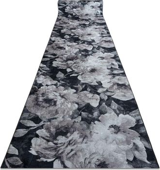 RugsX Alfombra De Pasillo Con Refuerzo De Goma Lotus Bouquet 52901 Flores Gris / Beige Lavable 120cm Grey 120x260 Cm