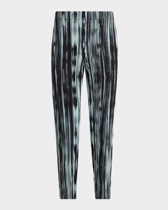 Homme Pliss&eacute; Issey Miyake Mens Brushstroke Stripe Pleated Trousers