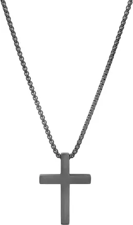 Steeltime Mens Stainless Steel Square Cross Pendant Necklace in Black at Nordstrom Rack