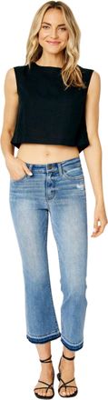 Judy Blue Womens Mid-Rise Release Hem Cropped Bootcut Pants - Comfort Stretch Denim 82589-, Blue, 7