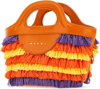 Marni Womens Tropicalia Top Handle Bag Orange Leather