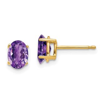 Diamond2Deal 14k Yellow Gold 7x5mm Oval Amethyst Earrings