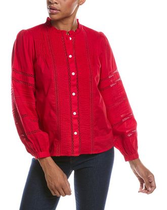 Madewell High Neck Lace Insert Pintuck Top