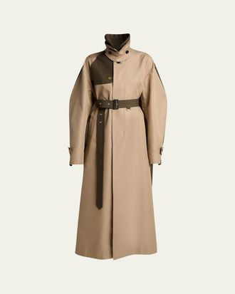 sacai Colorblock Cotton Gabardine Long Trench Coat