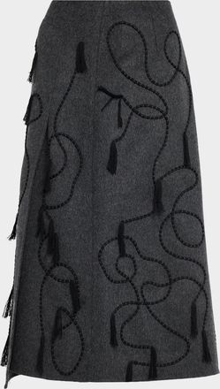 Lafayette 148 New York Tassel Embroidered Wool-Cashmere Midi Skirt