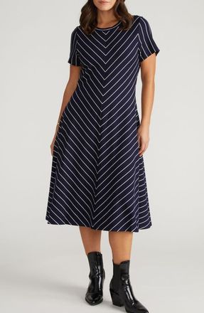 Universal Standard Imani Chevron Stripe Ponte Knit Dress in Navy Blue Pinstripe at Nordstrom, Size 2Xl