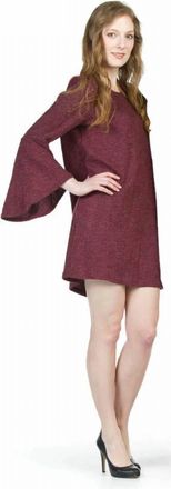 Papillon Bell Sleeve Ribbed Sweater Dress In Burgundy