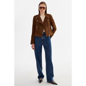 LaMarque Donna S | Suede Biker Jacket in Brown at Nordstrom, Size Xx-Small