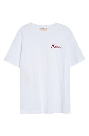 Marni Flocked Logo T-Shirt in Low01 Lily White at Nordstrom, Size 10 Us