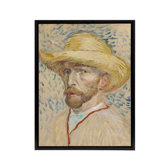 Artery8 Self Portrait with Straw Hat Van Gogh Vintage Framed Canvas Wall Art in Beige | Size: W24 x H32