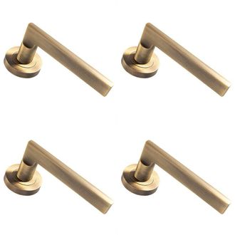 Loops 4x PAIR Straight Plinth Mounted Lever on Round Rose Concealed Fix Antique Brass in Metallics