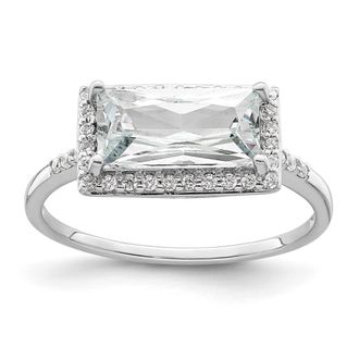 Diamond2Deal Sterling Silver Rhodium-plated Rectangular Shaped Halo Cubic Zirconia Ring