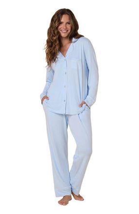 The Cats Pajamas Pima Knit Pajama Set in Powder Blue at Nordstrom, Size X-Large