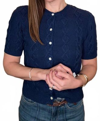 Dylan Womens Cable Knit Cardigan In Navy