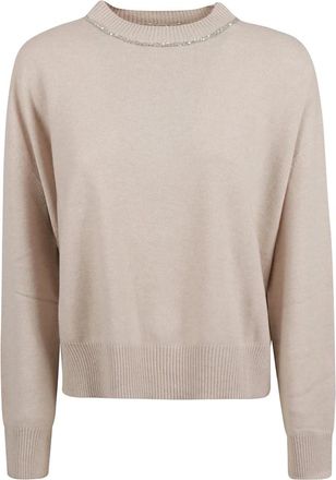 Fabiana Filippi Round-neck Knitwear, female, Beige, Size: S Fabiana Filippi Sweaters