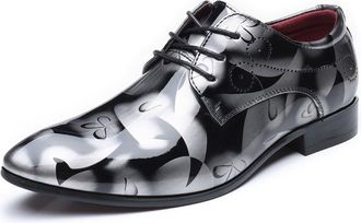 Generic Oxford Formal Shoes for Men Lace Up Floral Shiny Derby Shoes PU Leather Non Slip Anti-Slip Rubber Sole Prom(Grey,10.5 UK)