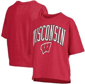 Pressbox Womens Pressbox Red Wisconsin Badgers Nelson Arch Over Logo Waist Length Oversized Slub T-Shirt at Nordstrom, Size X-Large