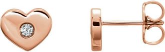 Pompeii3 14K Rose Gold Diamond Solitaire Heart Studs High Polished 7mm