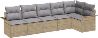 vidaXL Garden Sofa Set with Cushion 6 pcs Beige Poly rattan Vidaxl