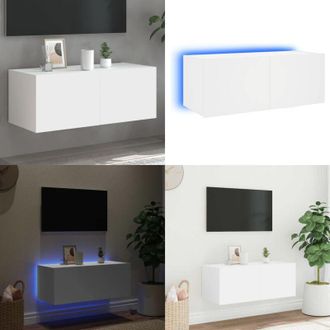 vidaXL Mobile TV a Parete con Luci LED Bianco 80x35x31 cm - Mobile TV - Luci LED RGB