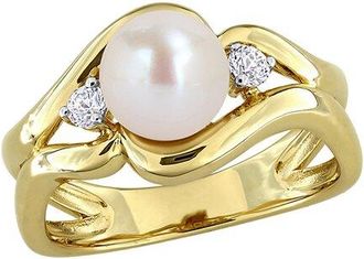 Rina Limor Gold-Plated Silver 0.18 Ct. Tw. Pearl & 7-7.5Mm Pearl Ring