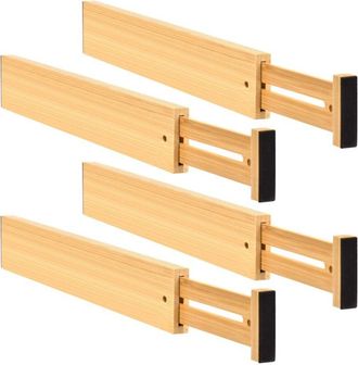 OEM Paquete De 4 Divisores De Cajones De Bamb&uacute; Ajustables (17-22 Pulgadas), Sistema Divisor De Cajones Con Resorte, Para Cocina, Ropa, Ba&ntilde;o, Caj&oacute;n Para Be