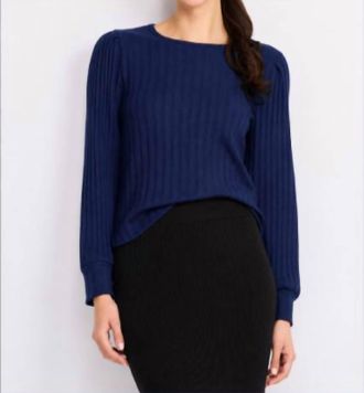 Michael Stars Jeanie London Rib Long Sleeve Crew Top In Nocturnal
