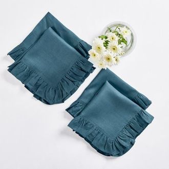 Solino Home Linen Dinner Napkins - Gabrielle Ruffle, 20 x 20 in Peacock Blue at Nordstrom, Size Large