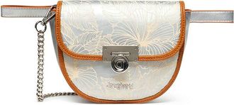 Desigual Womens Silver Floral Rino Akela Nyon Bum Bag with Chain Strap for Shoulder