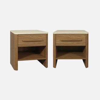 Sweeek Mesita De Noche Y Efecto Madera Travertino 1 Caj&oacute;n, Set De 2