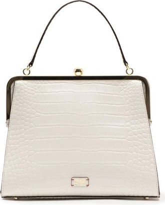 Frances Valentine Jackie Croc Embossed Leather Frame Bag in Oyster at Nordstrom