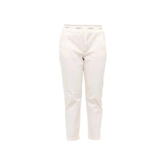 Liu Jo Cropped Trousers, female, White, M, White Straight Leg Cotton Trousers