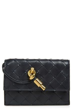 Bottega Veneta Andiamo Slip Intrecciato Leather Zip Card Case in 4338 Midnight-Muse Brass at Nordstrom