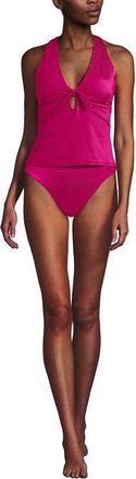 Lands End Shine Ribbed Tankini Top and High Waisted Bottom Swimsuit Set in Riviera Rose Ottoman at Nordstrom, Size X-Large