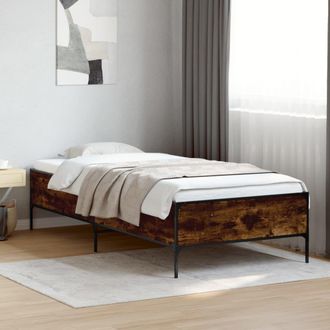 vidaXL Estructura Cama Madera Ingenier&iacute;a Metal Roble Ahumado 90x200 Cm Vidaxl