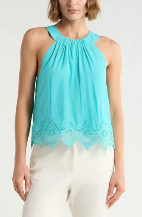 Ramy Brook Karis Halter Neck Lace Trim Tank in Aqua at Nordstrom Rack, Size X-Small