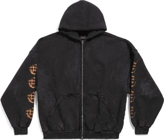 Balenciaga Heavy Metal Zip-Up Hoodie Oversized Black Faded 744444TOVD91055