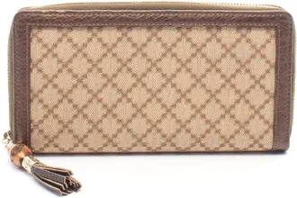 Gucci Beige Brown Canvas Leather Long Wallet (Bi-Fold) (Pre-Owned)