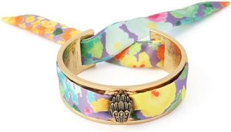 Kurt Geiger Floral Fabric Tie Cuff Bracelet in Gold/Multi at Nordstrom