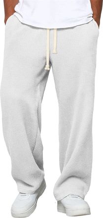 Generic Mens Waffle Track Suit Bottoms Joggers Straight Leg Sweatpants Open Bottom Lounge with Pockets Solid Colour Casual Trousers Lightweight Comfort Plain 